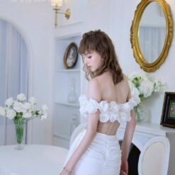 ชุดเดรส ปาดไหล่ กุหลาบ สีขาว ZEN LULU 2194 SIZE S-M