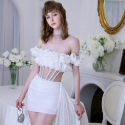 ชุดเดรส ปาดไหล่ กุหลาบ สีขาว ZEN LULU 2194 SIZE S-M