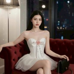 ชุดเดรส เกาะอก กุหลาบ กระโปรงฟู ZEN LULU เวียดนาม 2198 SIZE S-M