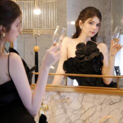 ชุดเดรส แต่งดอก สีดำ BRAND TRANALI 2168 Size S-M