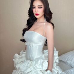 ชุดเดรส เกาะอก แต่งโบว์ BRAND KATHY สีขาว 2153 Size S