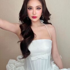 ชุดเดรส เกาะอก แต่งโบว์ BRAND KATHY สีขาว 2153 Size S