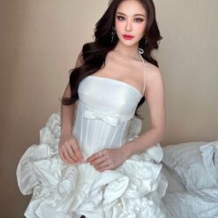 ชุดเดรส เกาะอก แต่งโบว์ BRAND KATHY สีขาว 2153 Size S