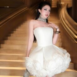 ชุดเดรส เกาะอก แต่งดอก สีขาว Brand HiSo 2161 Size S-M