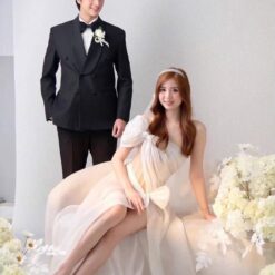 ชุดเดรส-ราตรี แต่งงาน แต่งโบว์ สีขาว Brand HiSo 3047 Size S-M