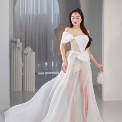 ชุดเดรส-ราตรี แต่งงาน แต่งโบว์ สีขาว Brand HiSo 3047 Size S-M