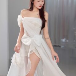 ชุดเดรส-ราตรี แต่งงาน แต่งโบว์ สีขาว Brand HiSo 3047 Size S-M