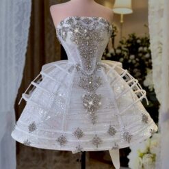 ชุดเดรส เกาะอก แต่งเพชร สีขาว Brand HiSo 2156 Size S-M