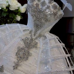 ชุดเดรส เกาะอก แต่งเพชร สีขาว Brand HiSo 2156 Size S-M