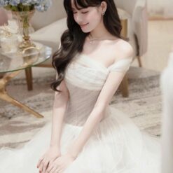 ชุดเดรส ปาดไหล่ สีขาว 3056 Brand HiSo Size FREESIZE