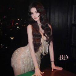 ชุดเดรส+สร้อย สายเดี่ยว แต่งเพชร สีทอง Brand HiSo 2164 Size S-M