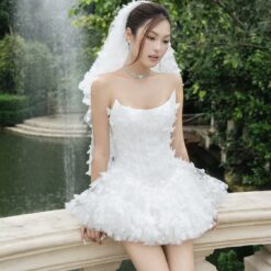 ชุดเดรส เกาะอก ผีเสื้อ สีขาว BRAND LANE CI 2199 Size S-M