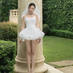 ชุดเดรส เกาะอก ผีเสื้อ สีขาว BRAND LANE CI 2199 Size S-M