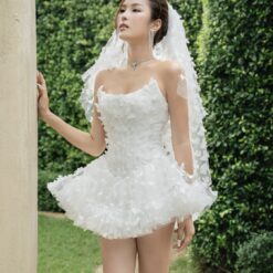 ชุดเดรส เกาะอก ผีเสื้อ สีขาว BRAND LANE CI 2199 Size S-M