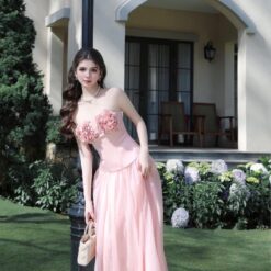 ชุดเซ็ท เกาะอก แต่งดอก BRAND TRANALI สีชมพู 4018 Size