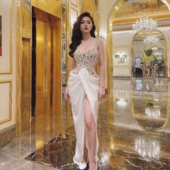 ชุดเดรส แต่งมุก สีขาว Brand HiSo 3045 Size S-M