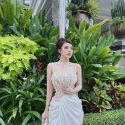 ชุดเดรส แต่งมุก สีขาว Brand HiSo 3045 Size S-M