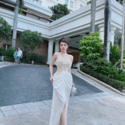 ชุดเดรส แต่งมุก สีขาว Brand HiSo 3045 Size S-M