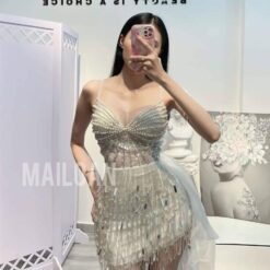 ชุดเดรส แต่งมุก สีขาว Brand HiSo 2153 Size S-M