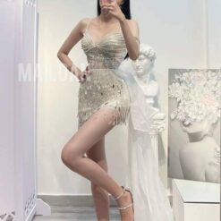 ชุดเดรส แต่งมุก สีขาว Brand HiSo 2153 Size S-M