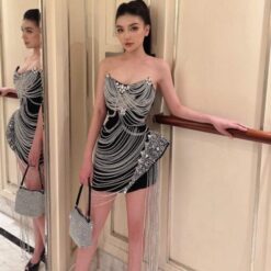 ชุดเดรส สีดำ แต่งเพชร Brand HiSo 2172 Size S