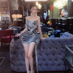 ชุดเดรส สีดำ แต่งเพชร Brand HiSo 2172 Size S