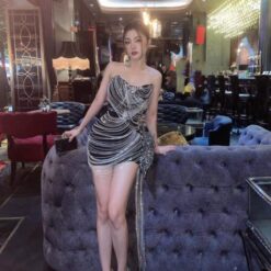 ชุดเดรส สีดำ แต่งเพชร Brand HiSo 2172 Size S