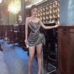 ชุดเดรส สีดำ แต่งเพชร Brand HiSo 2172 Size S