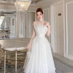 ชุดแต่งงาน ชุดเจ้าสาว เกาะอก สีขาว Brand HiSo 3044  Size S-M