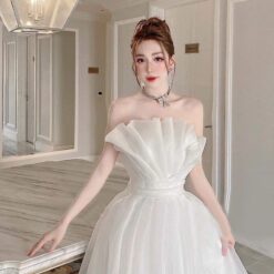 ชุดแต่งงาน ชุดเจ้าสาว เกาะอก สีขาว Brand HiSo 3044  Size S-M