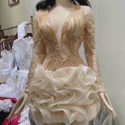 ชุดเดรส แขนยาว สีครีม Brand HiSo 2183 Size S-M