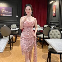 ชุดเดรส กลิตเตอร์ สีชมพู Brand HiSo 2165 Size S-M