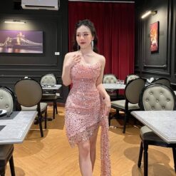 ชุดเดรส กลิตเตอร์ สีชมพู Brand HiSo 2165 Size S-M