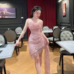 ชุดเดรส กลิตเตอร์ สีชมพู Brand HiSo 2165 Size S-M