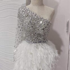 ชุดเดรส ขนนก แต่งเพชร สีขาว สีดำ Brand HiSo 2159 Size S