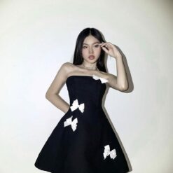 ชุดเดรส โบว์ขาว สีดำ Laneci 2169 Size S-M