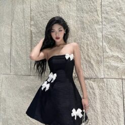 ชุดเดรส โบว์ขาว สีดำ Laneci 2169 Size S-M