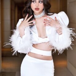 ชุดเซ็ท 2 ชิ้น ขนนก เสื้อ+กระโปรงยาว BRAND MAEL4017 Size S