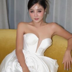 ชุดเดรส เกาะอก กุหลาบ สีขาว Brand HiSo 2155 Size S-M