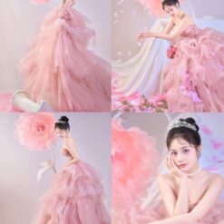 ชุดเดรส ฟู เกาะอก สีชมพู Brand HiSo 3064 Size S-M