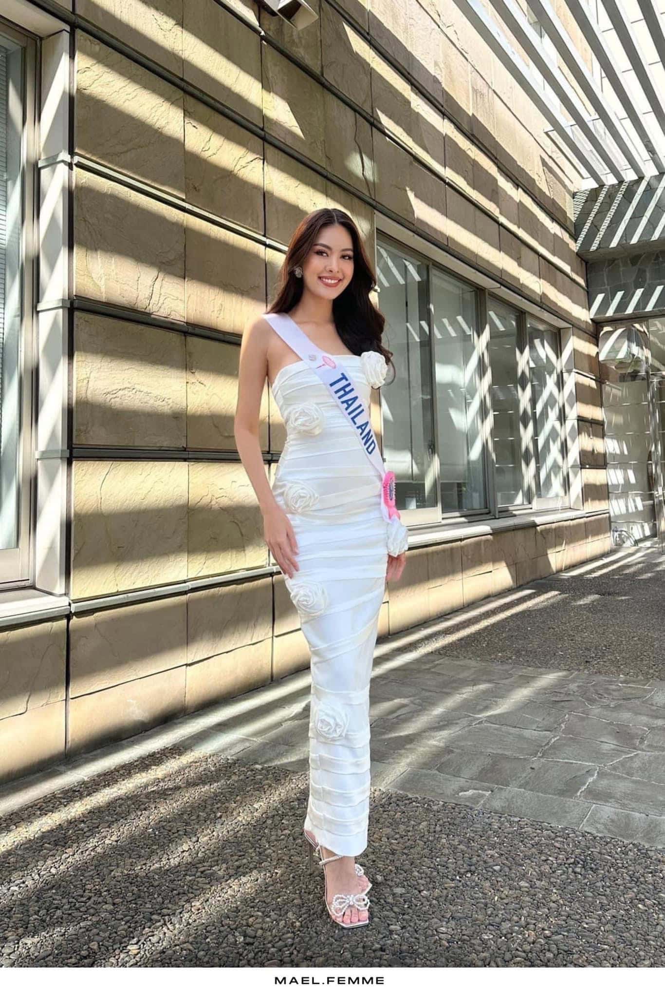 ชุดเดรส เกาะอก แต่งดอก สีขาว BRAND MAEL 3038 Size S-M - Image 12