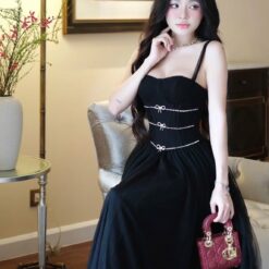 ชุดราตรี สายเดี่ยว แต่งเพชร สีดำ BRAND WABISABI 3160 Size S-M