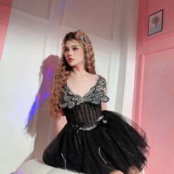 ชุดเดรส แต่งเพชร ผีเสื้อ สีดำ Brand HiSo 2166 Size S-M