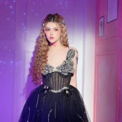 ชุดเดรส แต่งเพชร ผีเสื้อ สีดำ Brand HiSo 2166 Size S-M