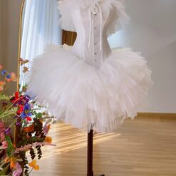 ชุดเดรส เกาะอก กระโปรงฟู สีขาว Brand HiSo 2212 Size S-M