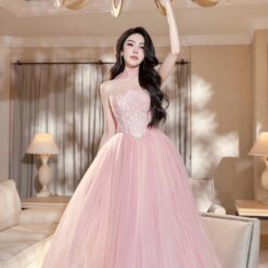 ชุดเดรส ราตรี เกาะอก สีชมพู LOVELYN 3057 Size S-M