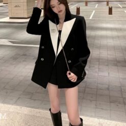 เบลเซอร์ ปกขาว สีดำ แบรนด์แท้ นำเข้า 6001 Size S,M,L