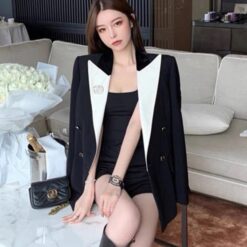 เบลเซอร์ ปกขาว สีดำ แบรนด์แท้ นำเข้า 6001 Size S,M,L