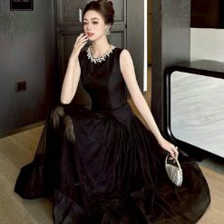 ชุดเดรส แต่งมุก สีดำ 3158 Size M