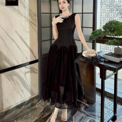 ชุดเดรส แต่งมุก สีดำ 3158 Size M